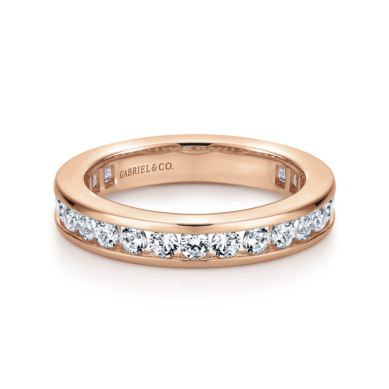 Eternity Band Wedding Ring in 14k Rose Gold with Round Natural Diamond at Gabriel & Co. - Shot 1