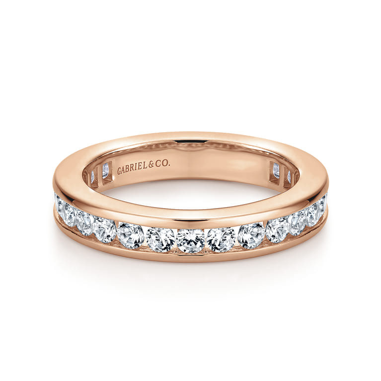 Eternity Band Wedding Ring in 14k Rose Gold with Round Natural Diamond at Gabriel & Co. - Shot 1