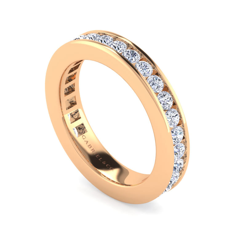 Eternity Band Wedding Ring in 14k Rose Gold with Round Natural Diamond at Gabriel & Co. - Shot 3