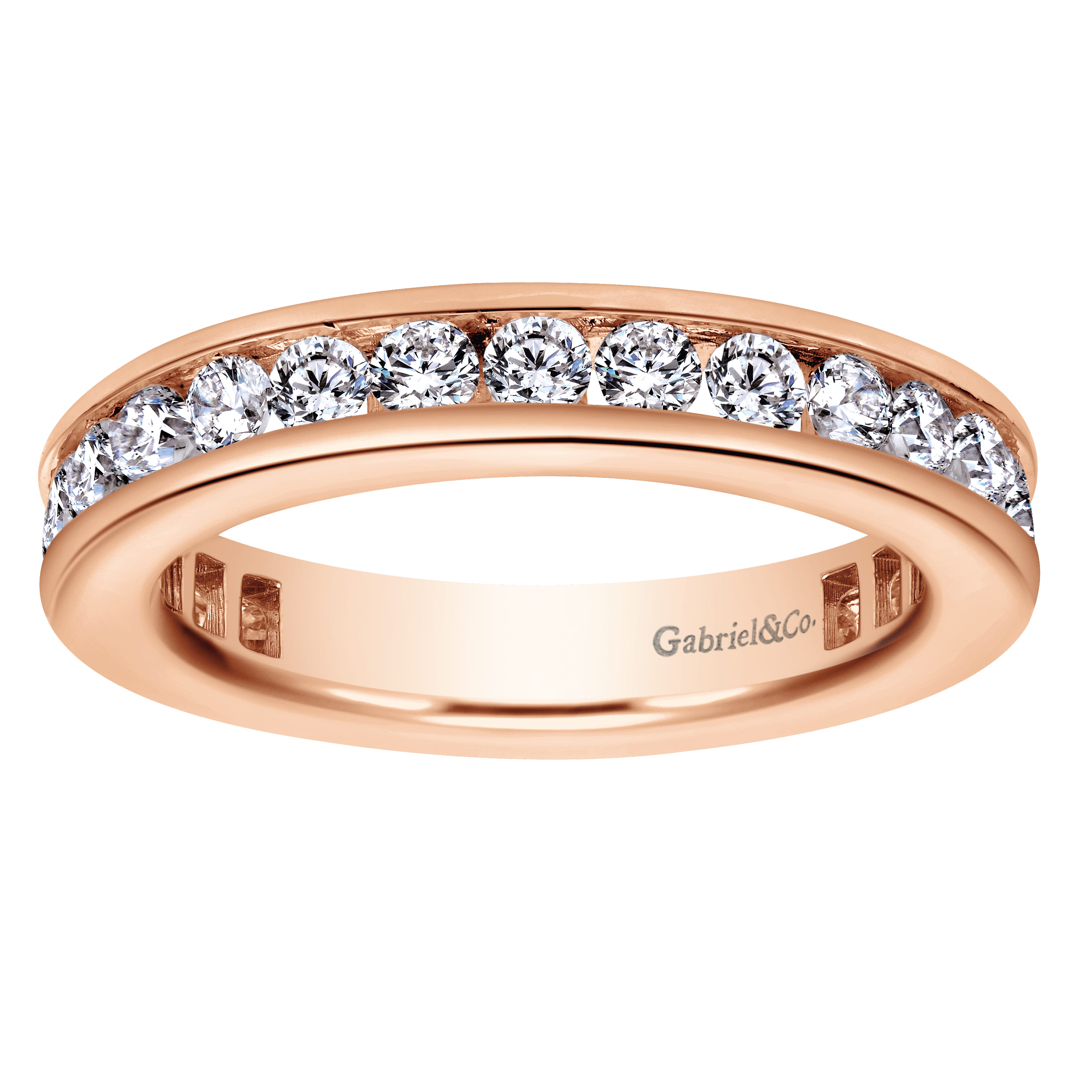 Eternity Band Wedding Ring in 14k Rose Gold with Round Natural Diamond at Gabriel & Co. - Shot 5