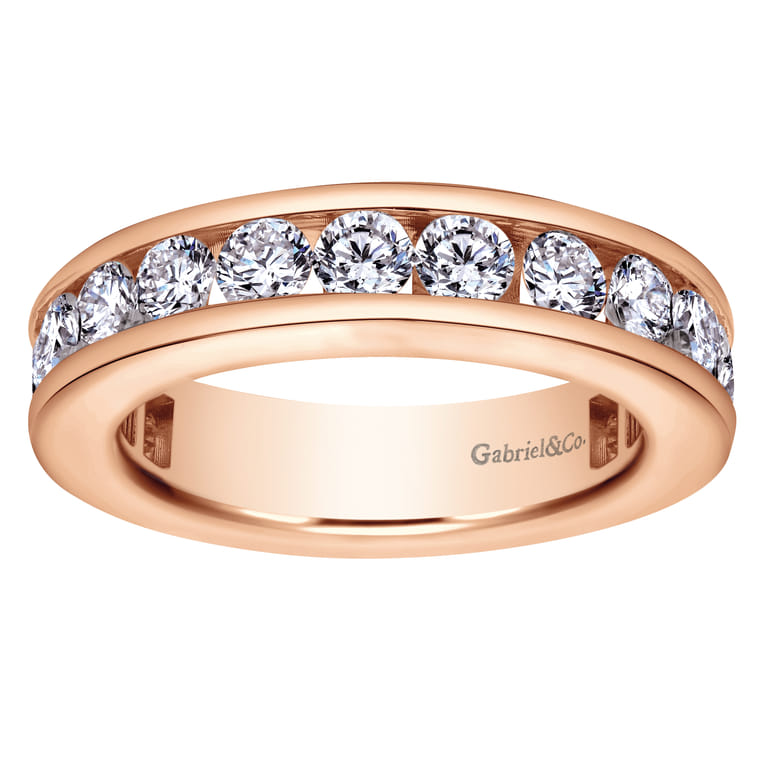 Eternity Band Wedding Ring in 14k Rose Gold with Round Natural Diamond at Gabriel & Co. - Shot 4
