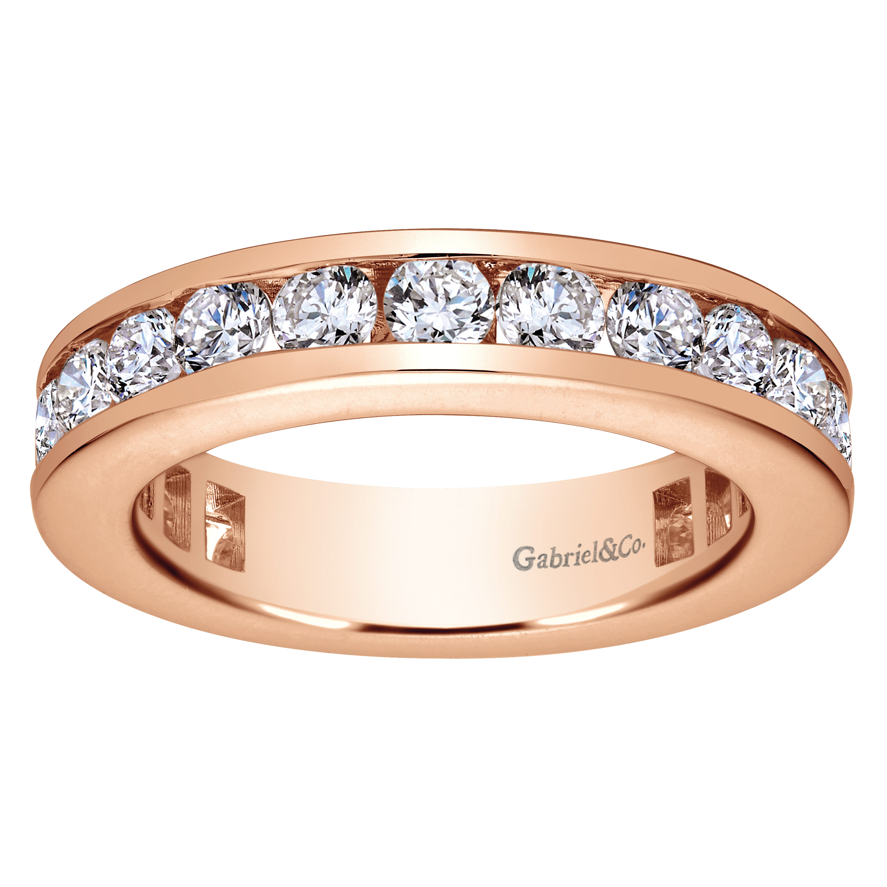 Eternity Band Wedding Ring in 14k Rose Gold with Round Natural Diamond at Gabriel & Co. - Shot 5
