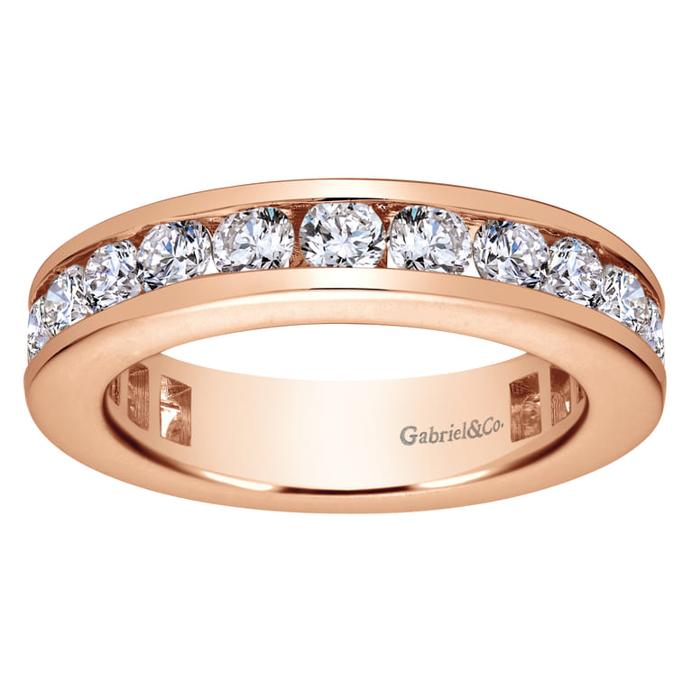 Eternity Band Wedding Ring in 14k Rose Gold with Round Natural Diamond at Gabriel & Co. - Shot 5