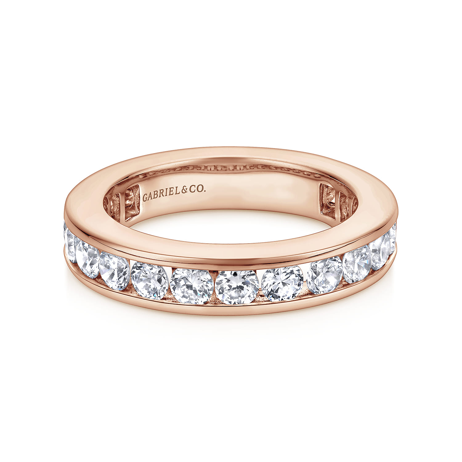 Eternity Band Wedding Ring in 14k Rose Gold with Round Natural Diamond at Gabriel & Co. - Shot 1