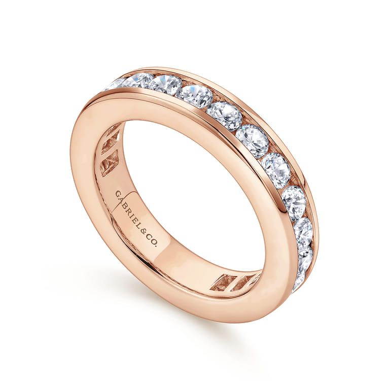 Eternity Band Wedding Ring in 14k Rose Gold with Round Natural Diamond at Gabriel & Co. - Shot 3