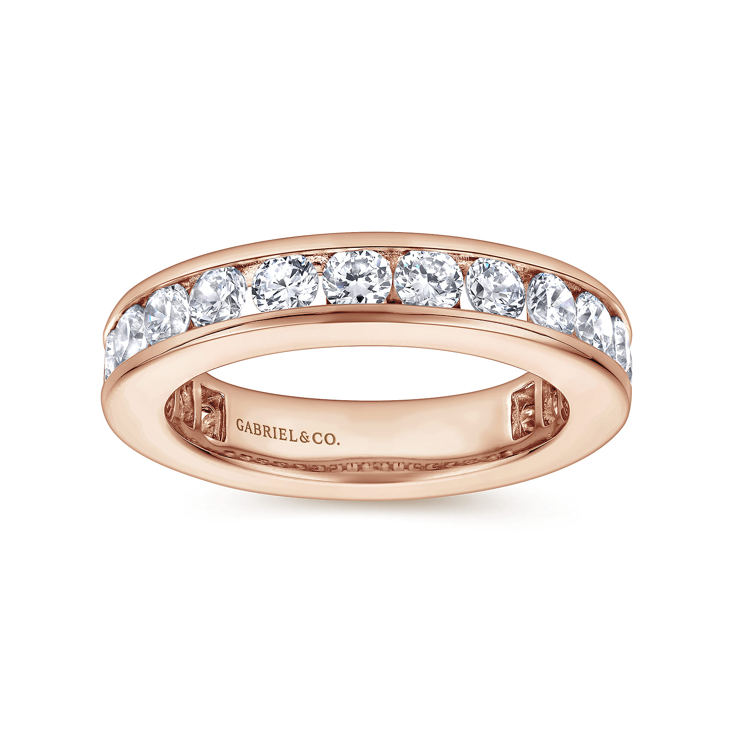 Eternity Band Wedding Ring in 14k Rose Gold with Round Natural Diamond at Gabriel & Co. - Shot 4