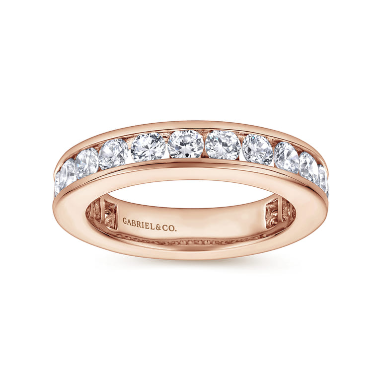 Eternity Band Wedding Ring in 14k Rose Gold with Round Natural Diamond at Gabriel & Co. - Shot 4
