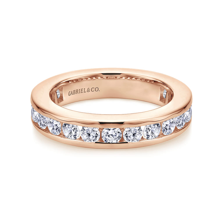 Eternity Band Wedding Ring in 14k Rose Gold with Round Natural Diamond at Gabriel & Co. - Shot 1