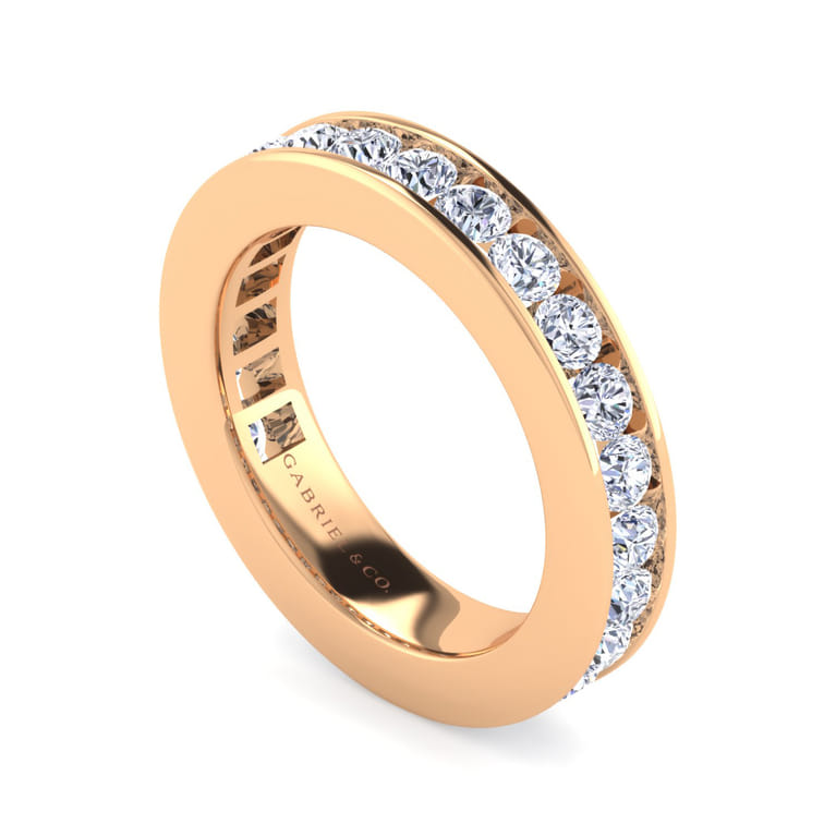 Eternity Band Wedding Ring in 14k Rose Gold with Round Natural Diamond at Gabriel & Co. - Shot 3