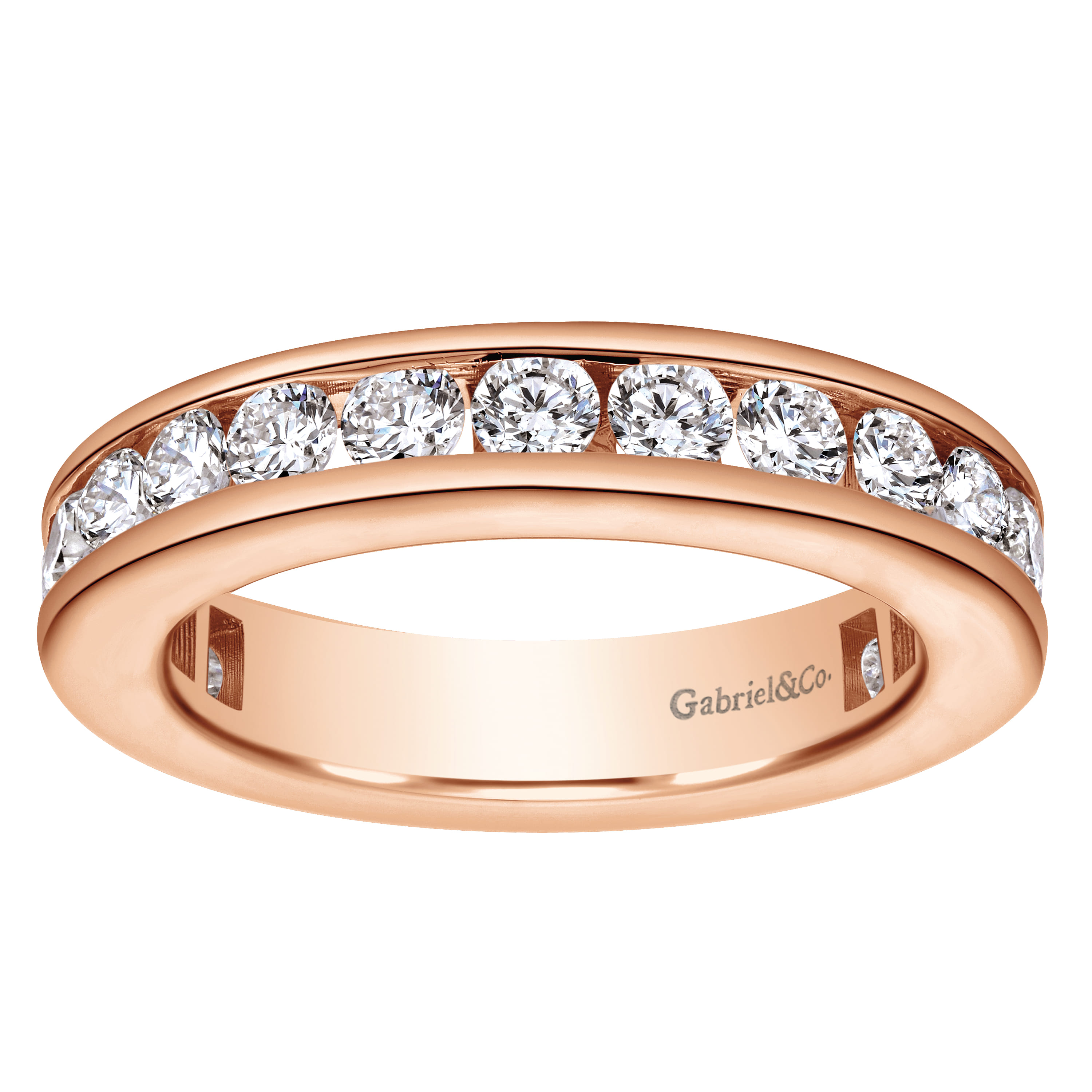 Eternity Band Wedding Ring in 14k Rose Gold with Round Natural Diamond at Gabriel & Co. - Shot 5