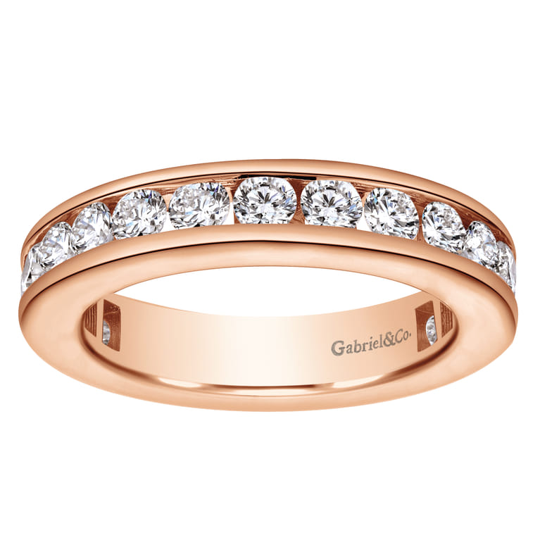 Eternity Band Wedding Ring in 14k Rose Gold with Round Natural Diamond at Gabriel & Co. - Shot 5