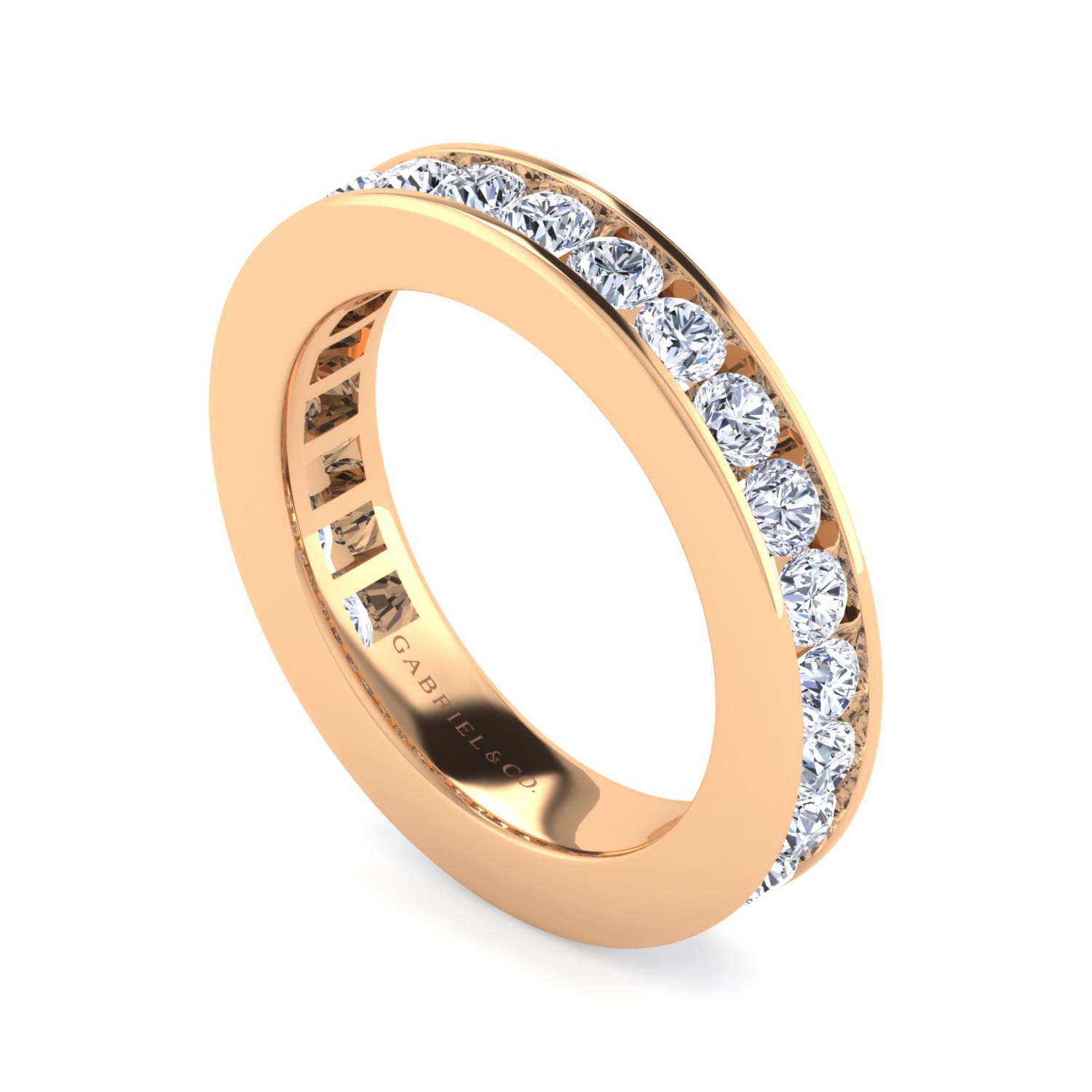 Eternity Band Wedding Ring in 14k Rose Gold with Round Natural Diamond at Gabriel & Co. - Shot 3