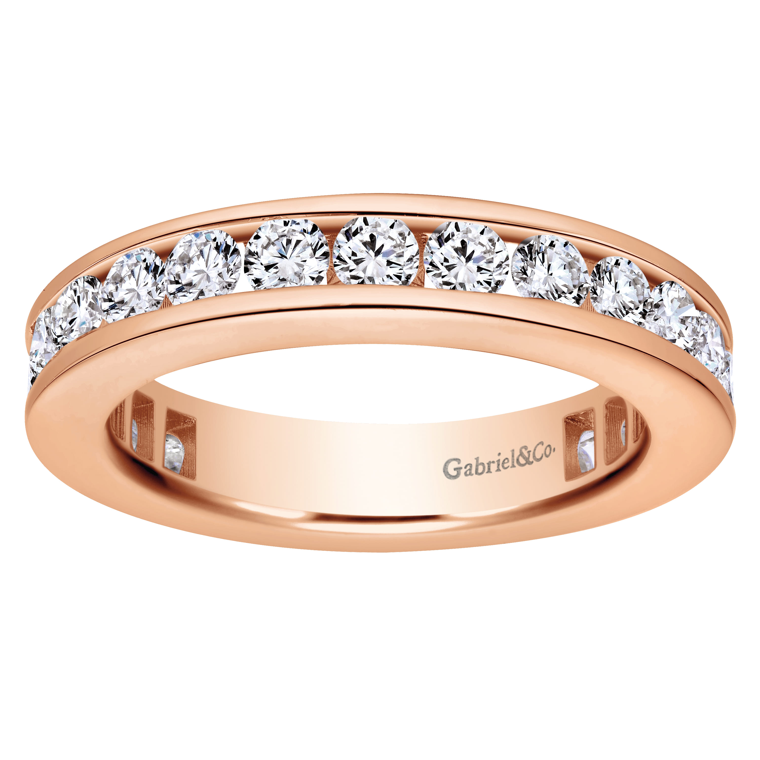 Eternity Band Wedding Ring in 14k Rose Gold with Round Natural Diamond at Gabriel & Co. - Shot 5