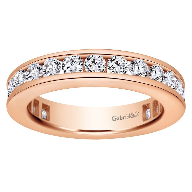 Eternity Band Wedding Ring in 14k Rose Gold with Round Natural Diamond at Gabriel & Co. - Shot 5