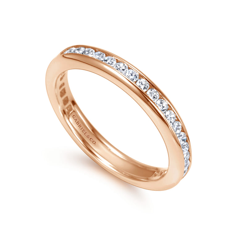 Eternity Band Wedding Ring in 14k Rose Gold with Round Natural Diamond at Gabriel & Co. - Shot 3