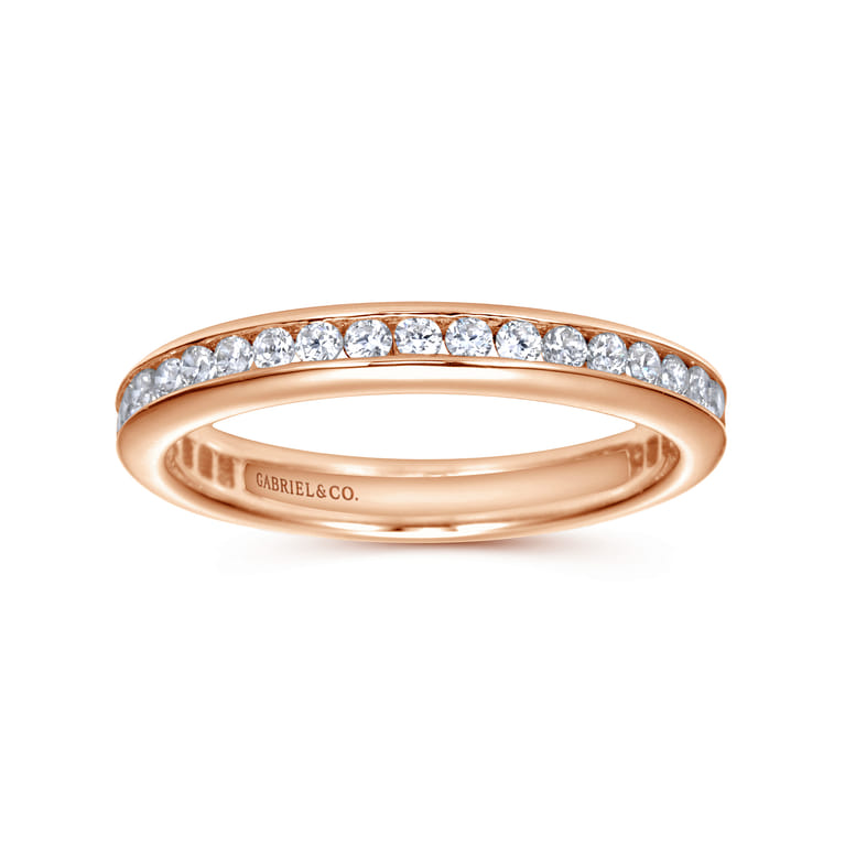 Eternity Band Wedding Ring in 14k Rose Gold with Round Natural Diamond at Gabriel & Co. - Shot 4