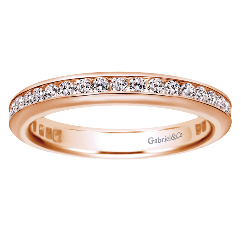 Eternity Band Wedding Ring in 14k Rose Gold with Round Natural Diamond at Gabriel & Co. - Shot 5