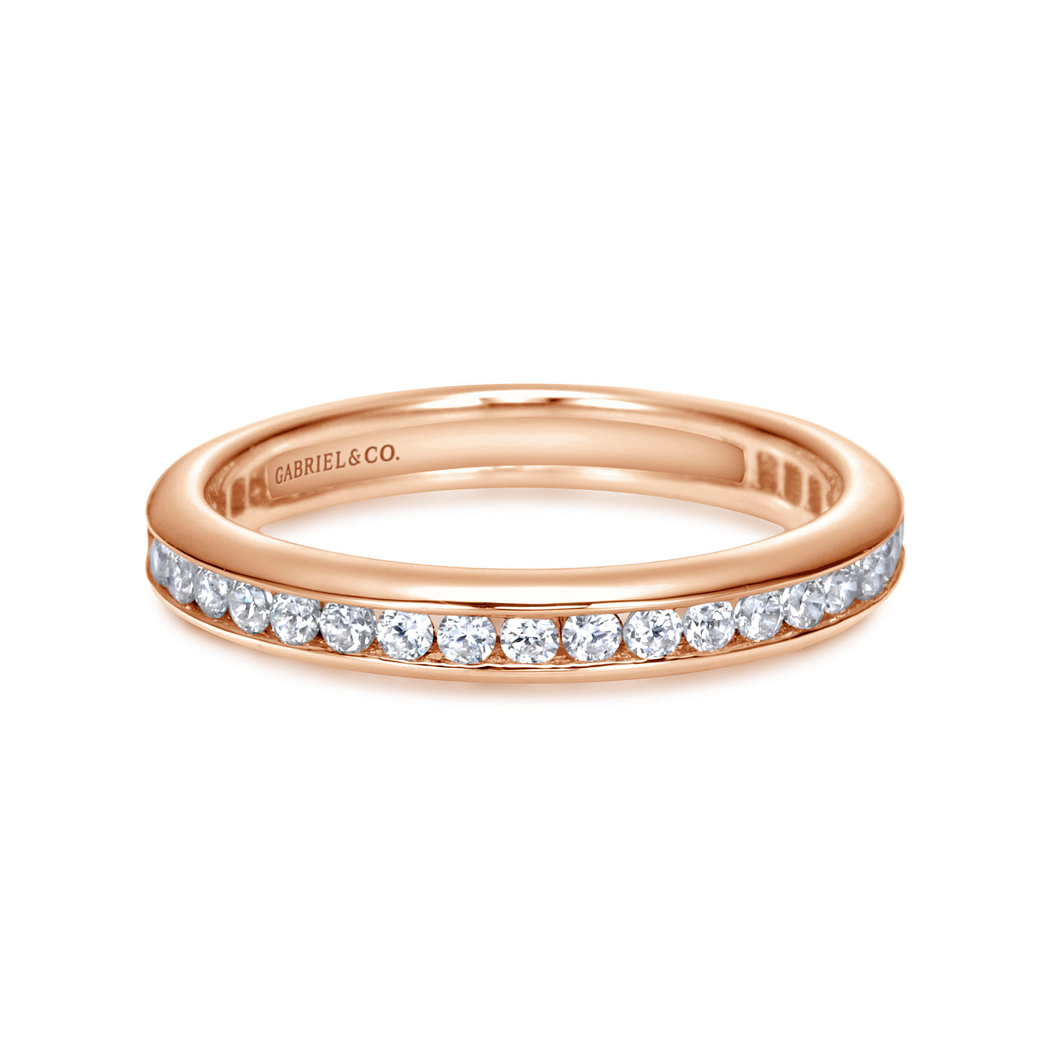 Eternity Band Wedding Ring in 14k Rose Gold with Round Natural Diamond at Gabriel & Co. - Shot 1