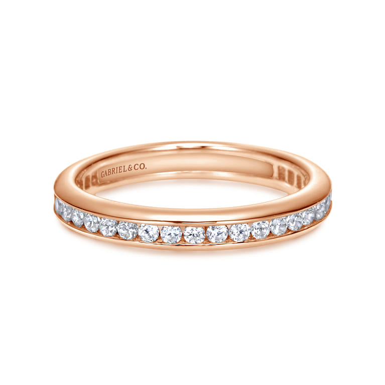Eternity Band Wedding Ring in 14k Rose Gold with Round Natural Diamond at Gabriel & Co. - Shot 1