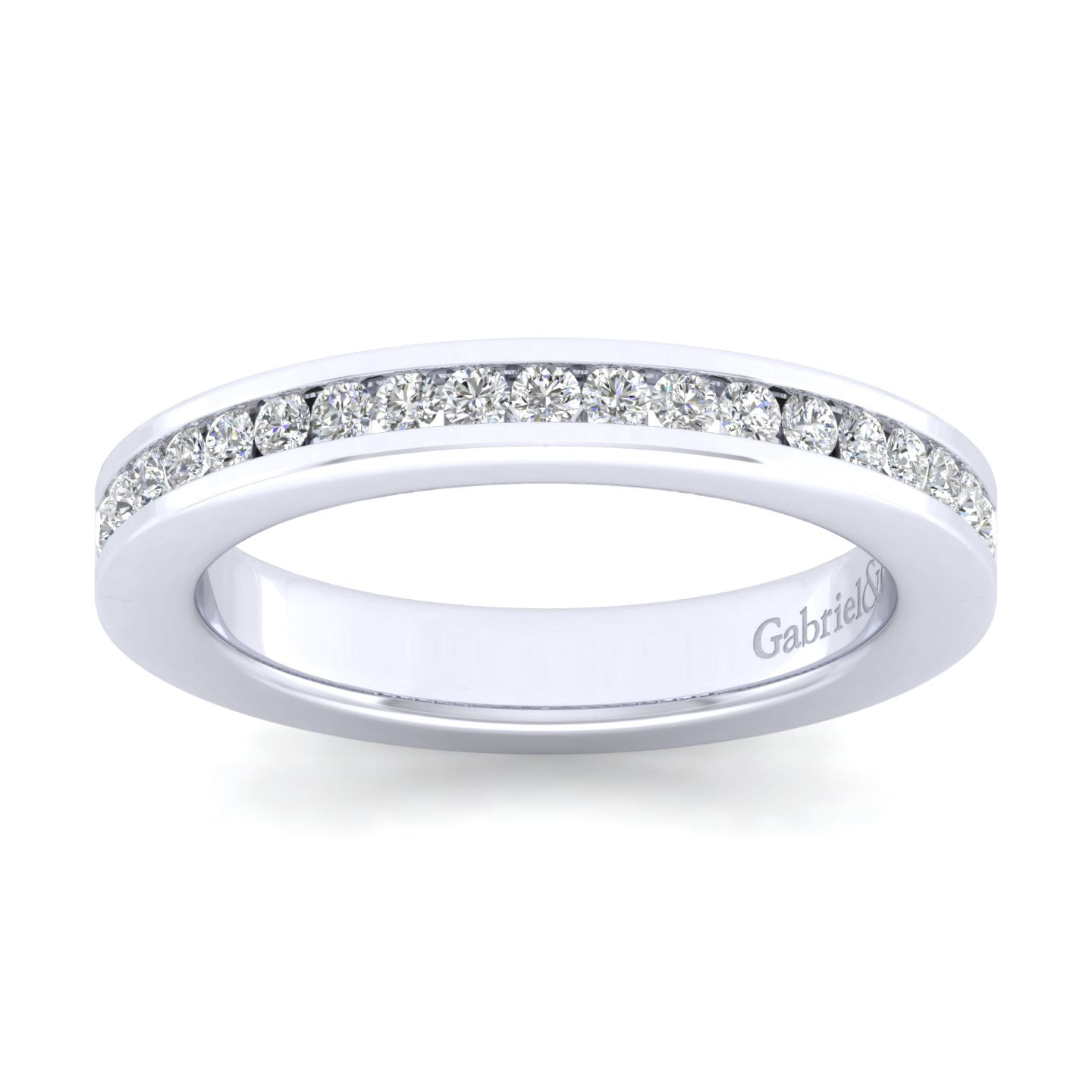 Straight Wedding Ring in 14k White Gold with Round Natural Diamond at Gabriel & Co. - Shot 4