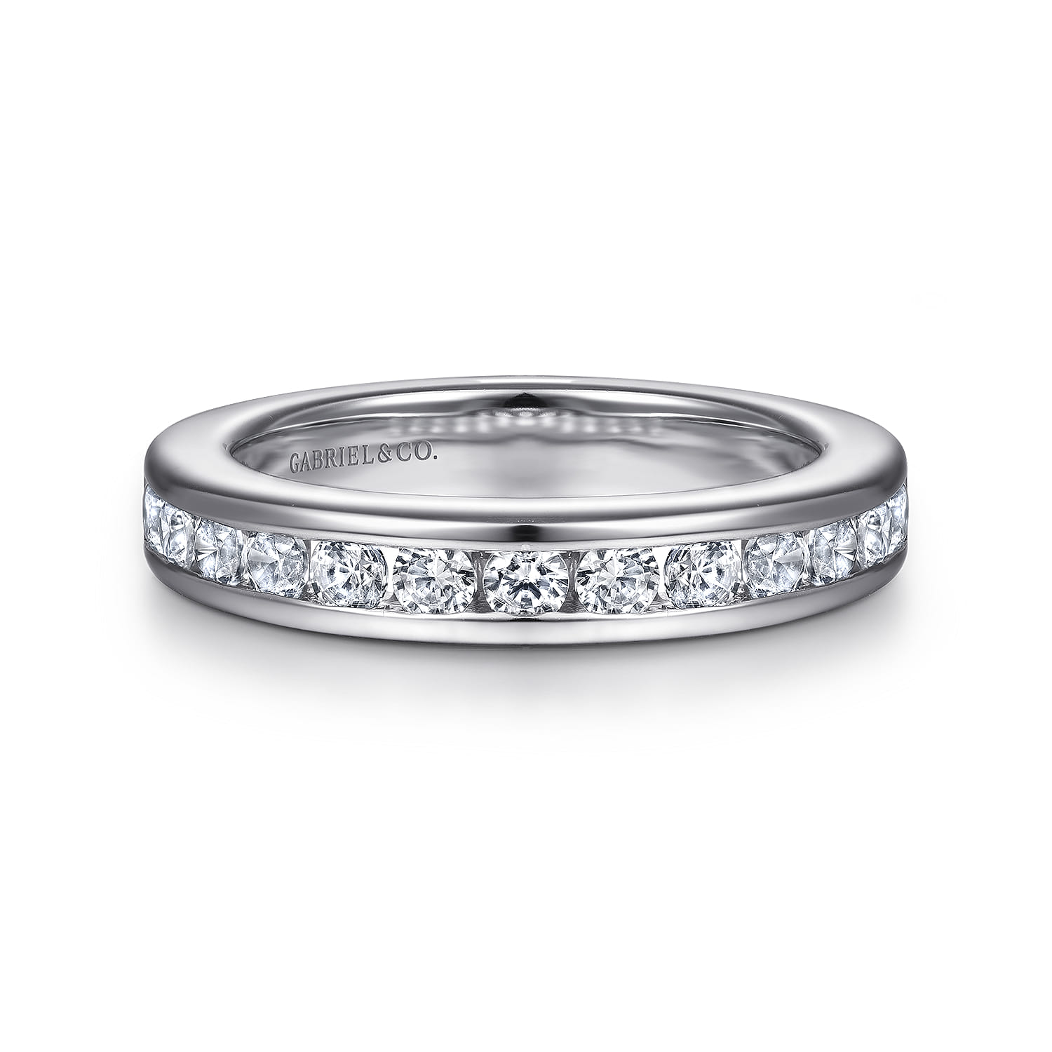 Straight Wedding Ring in 14k White Gold with Round Natural Diamond at Gabriel & Co. - Shot 1
