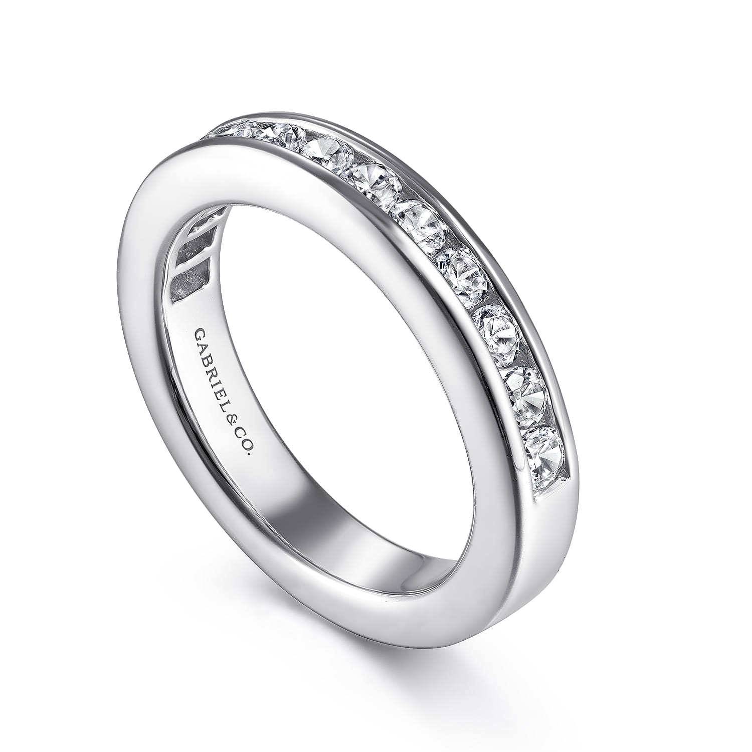 Straight Wedding Ring in 14k White Gold with Round Natural Diamond at Gabriel & Co. - Shot 3