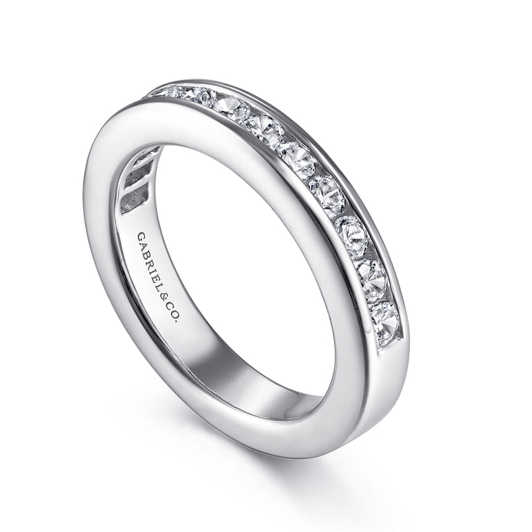 Straight Wedding Ring in 14k White Gold with Round Natural Diamond at Gabriel & Co. - Shot 3
