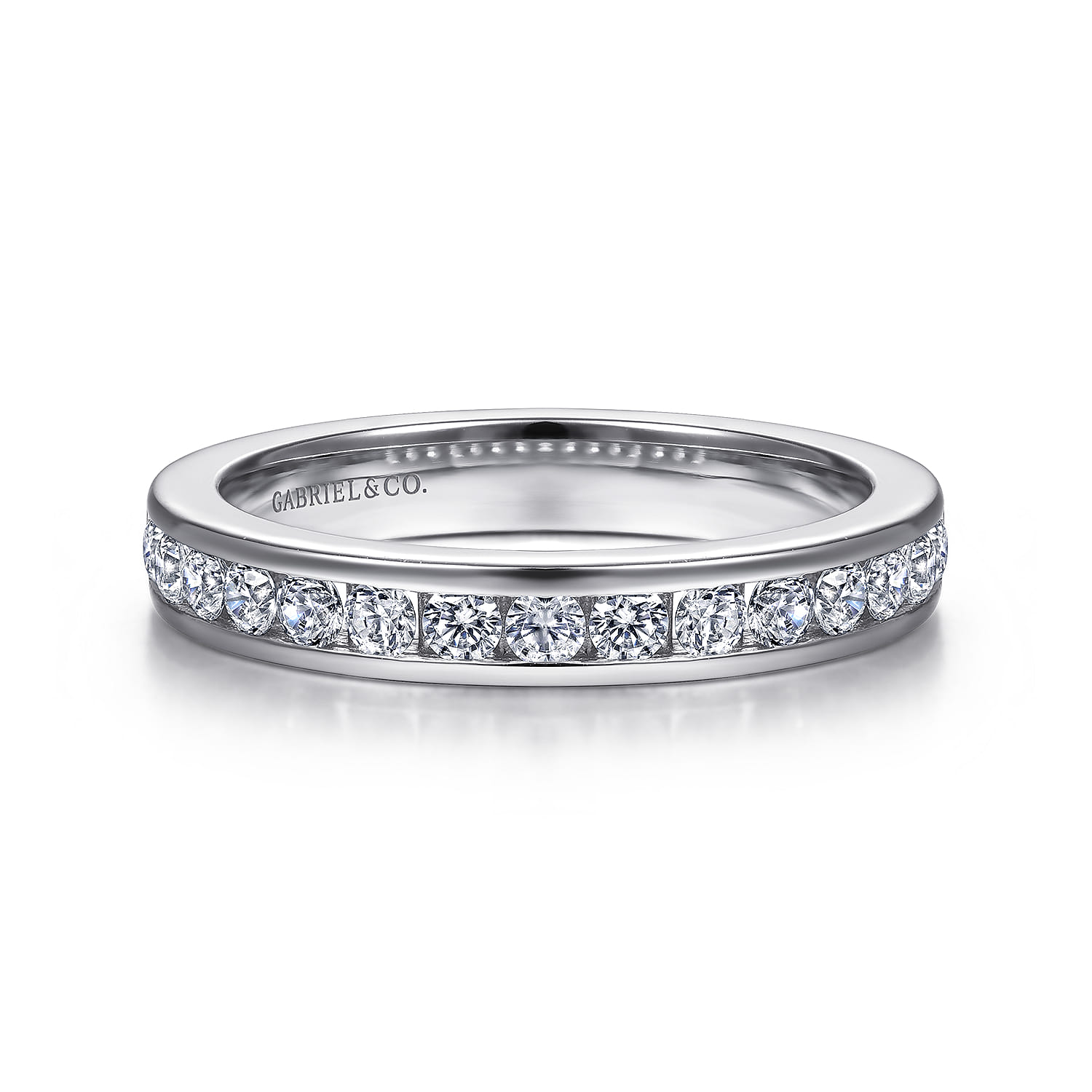Straight Wedding Ring in 14k White Gold with Round Natural Diamond at Gabriel & Co. - Shot 1
