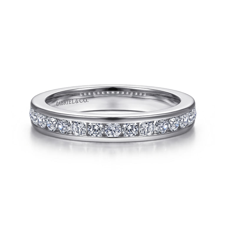 Straight Wedding Ring in 14k White Gold with Round Natural Diamond at Gabriel & Co. - Shot 1