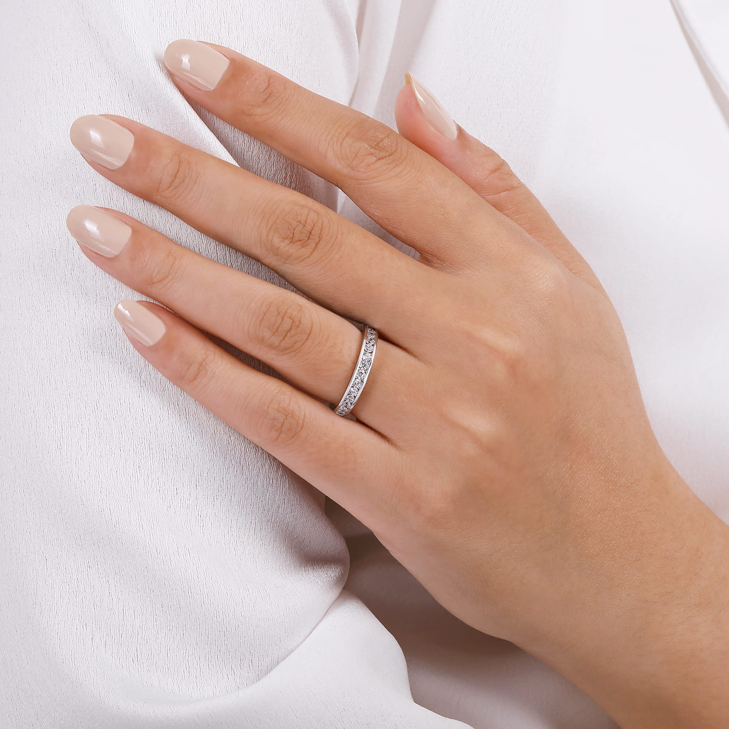 Straight Wedding Ring in 14k White Gold with Round Natural Diamond at Gabriel & Co. - Shot 5