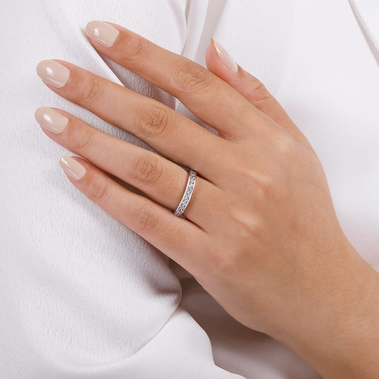 Straight Wedding Ring in 14k White Gold with Round Natural Diamond at Gabriel & Co. - Shot 5