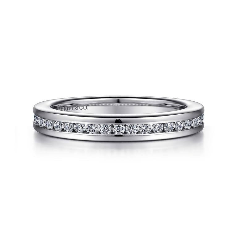 Straight Wedding Ring in 14k White Gold with Round Natural Diamond at Gabriel & Co. - Shot 1