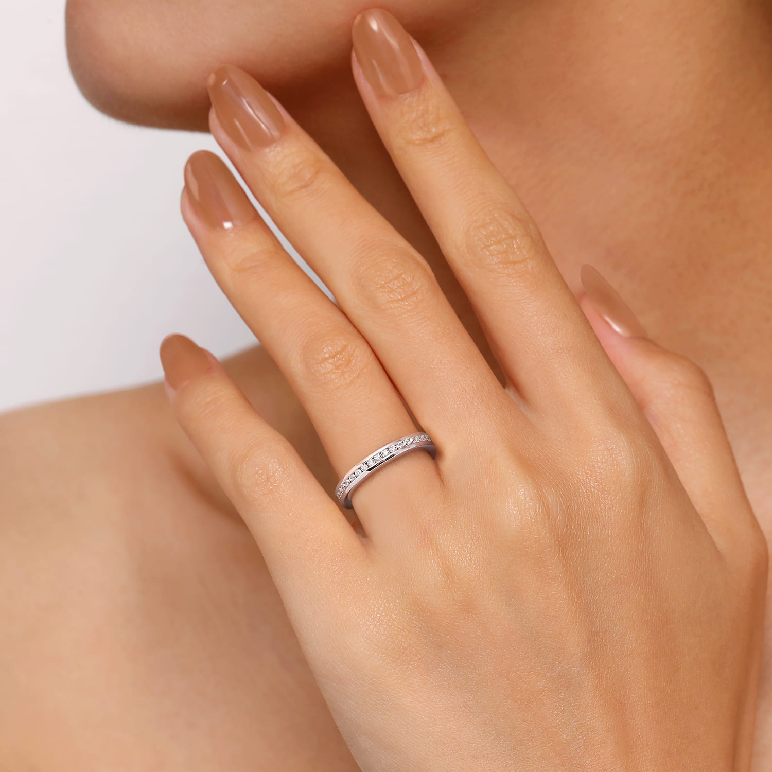 Straight Wedding Ring in 14k White Gold with Round Natural Diamond at Gabriel & Co. - Shot 5