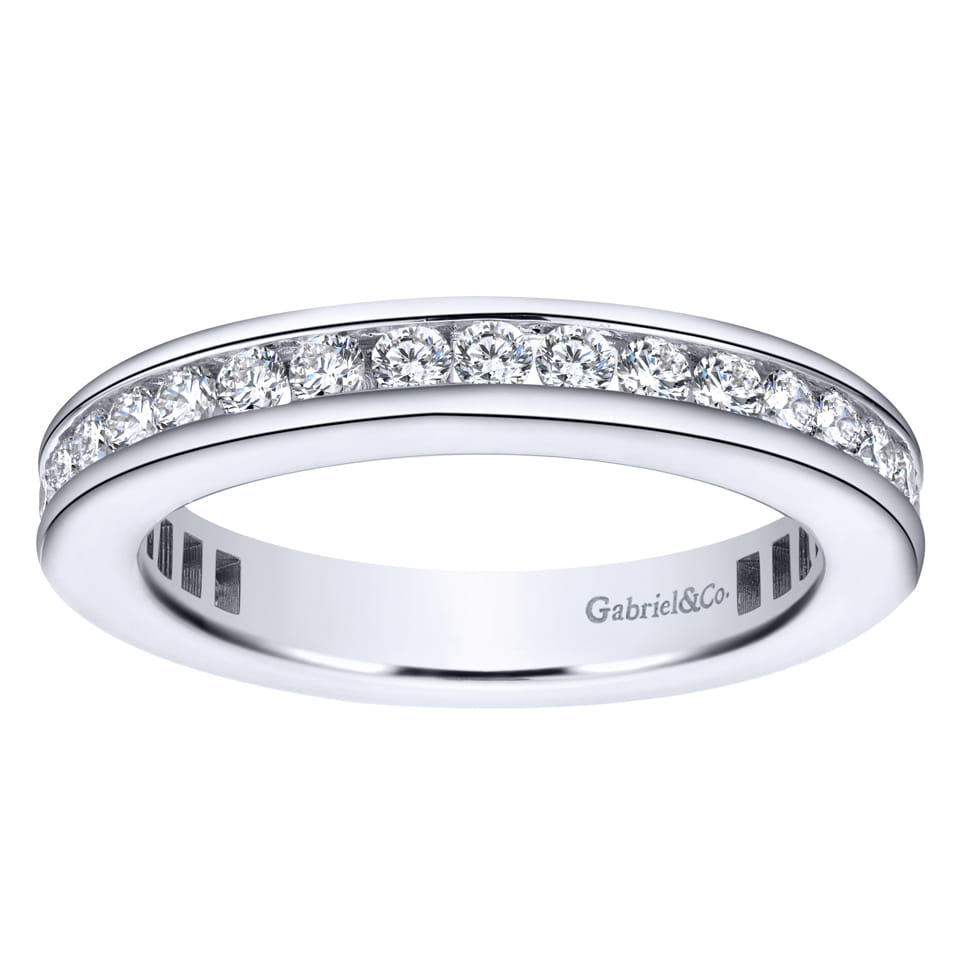 Eternity Band Wedding Ring in 14k White Gold with Round Natural Diamond at Gabriel & Co. - Shot 3