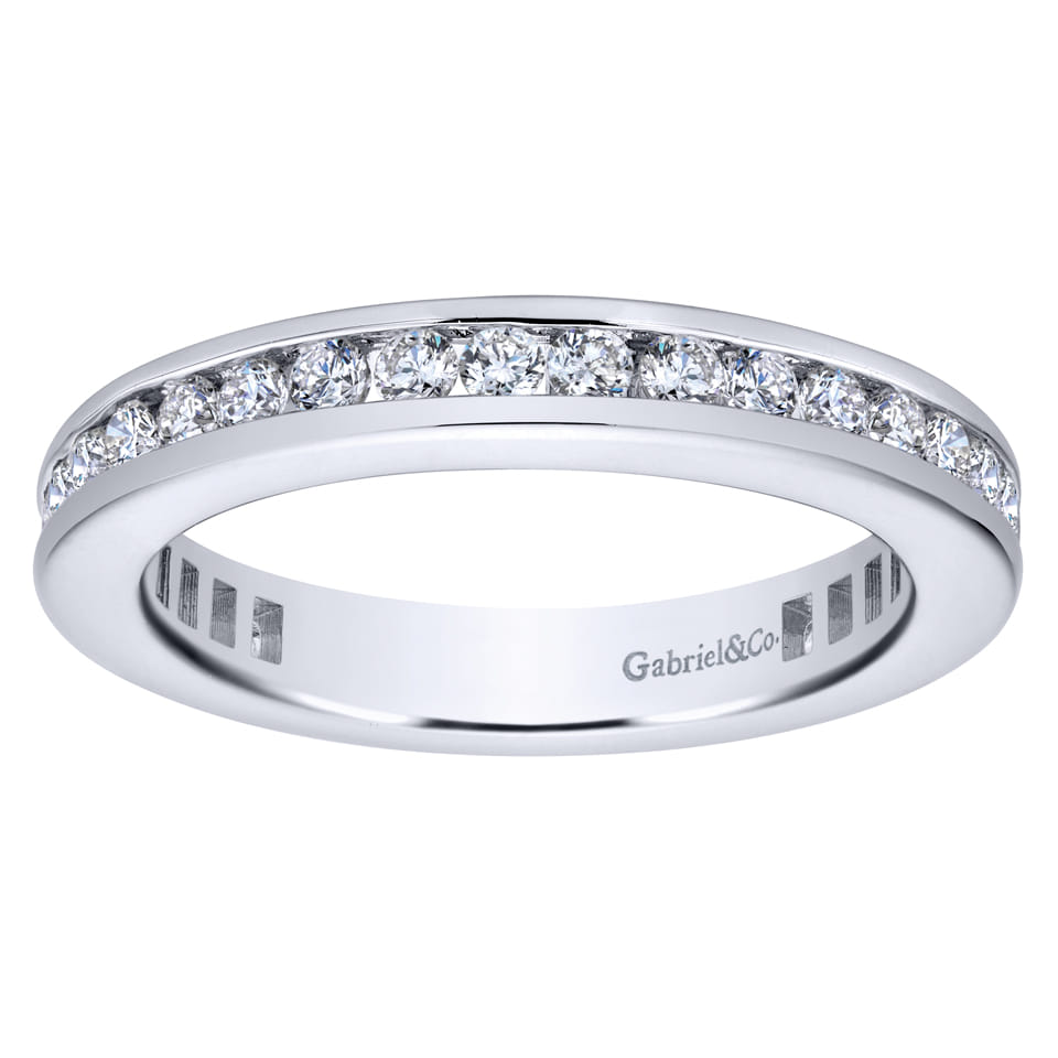 Eternity Band Wedding Ring in 14k White Gold with Round Natural Diamond at Gabriel & Co. - Shot 4