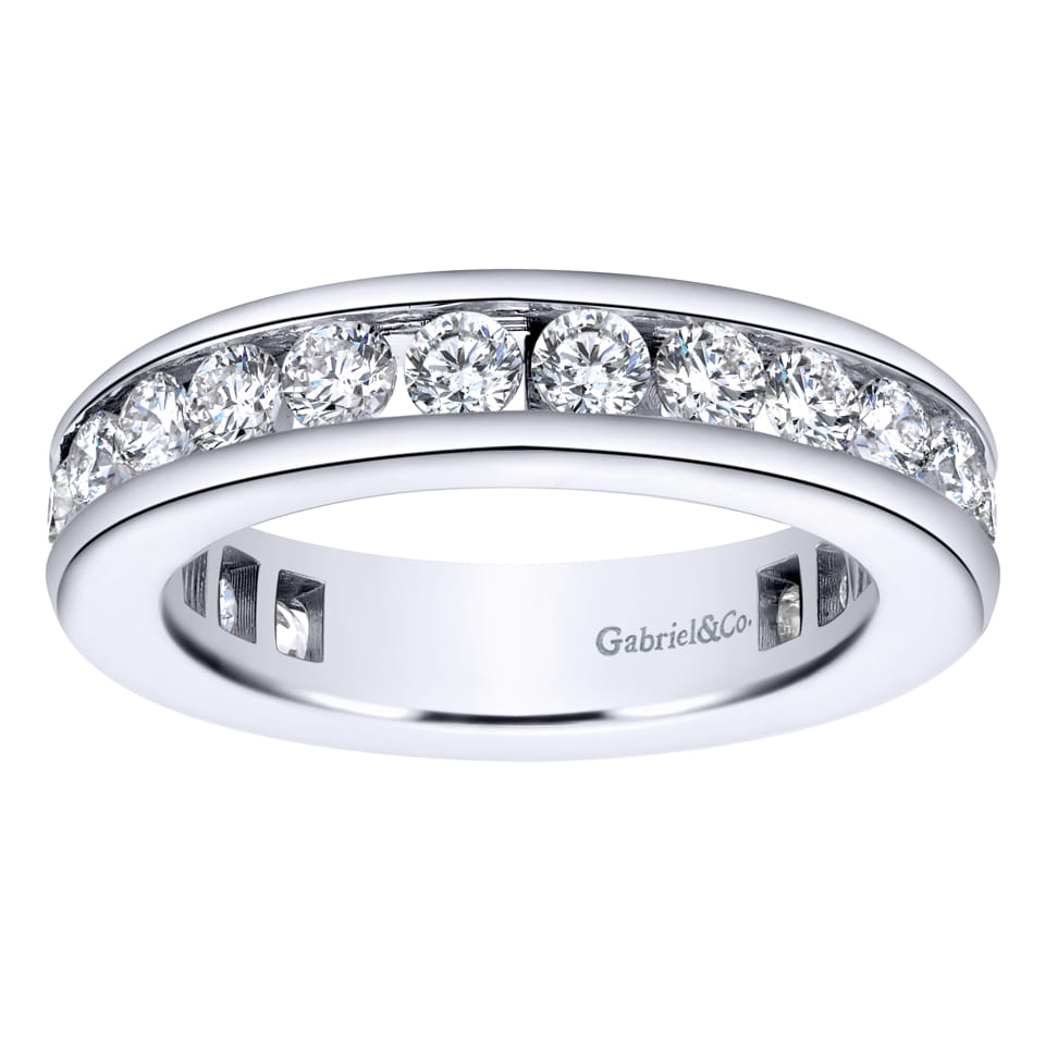 Eternity Band Wedding Ring in 14k White Gold with Round Natural Diamond at Gabriel & Co. - Shot 4