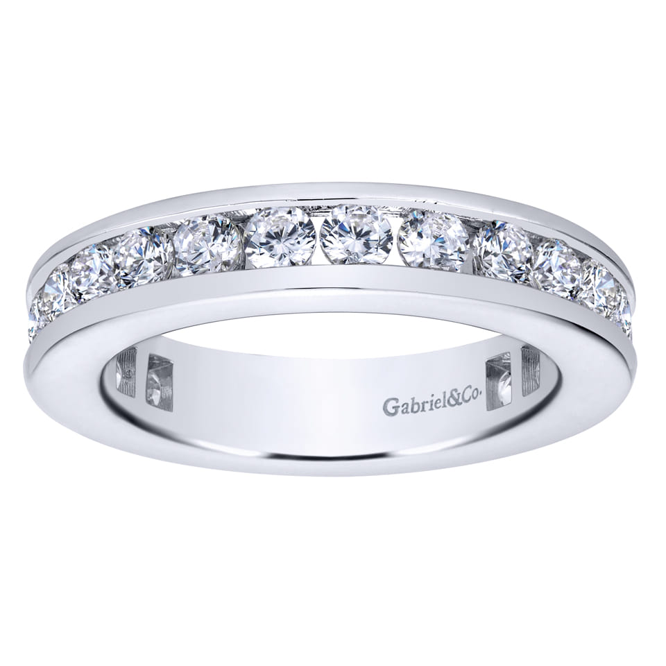 Eternity Band Wedding Ring in 14k White Gold with Round Natural Diamond at Gabriel & Co. - Shot 4
