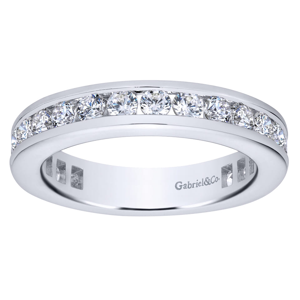 Eternity Band Wedding Ring in 14k White Gold with Round Natural Diamond at Gabriel & Co. - Shot 4