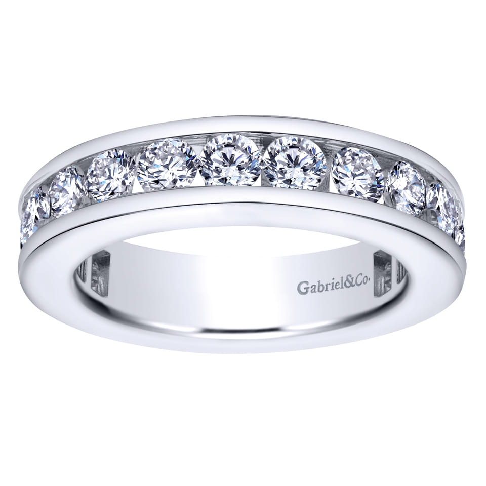 Eternity Band Wedding Ring in 14k White Gold with Round Natural Diamond at Gabriel & Co. - Shot 4