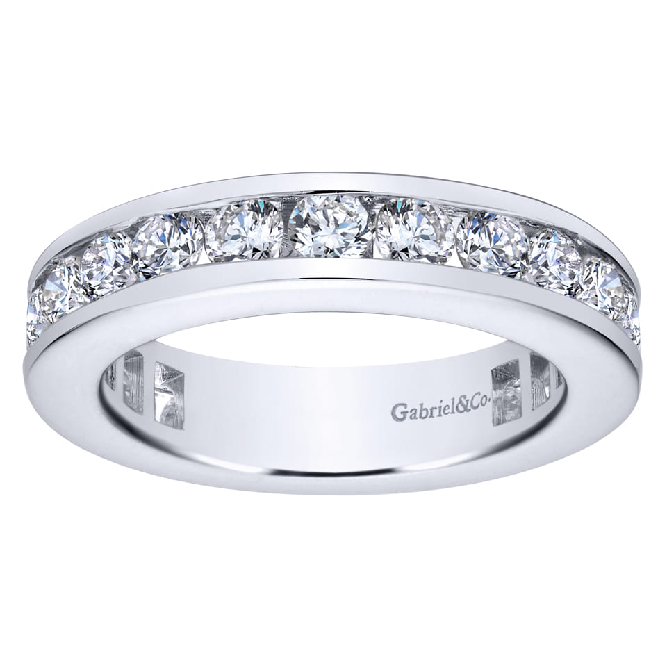 Eternity Band Wedding Ring in 14k White Gold with Round Natural Diamond at Gabriel & Co. - Shot 4