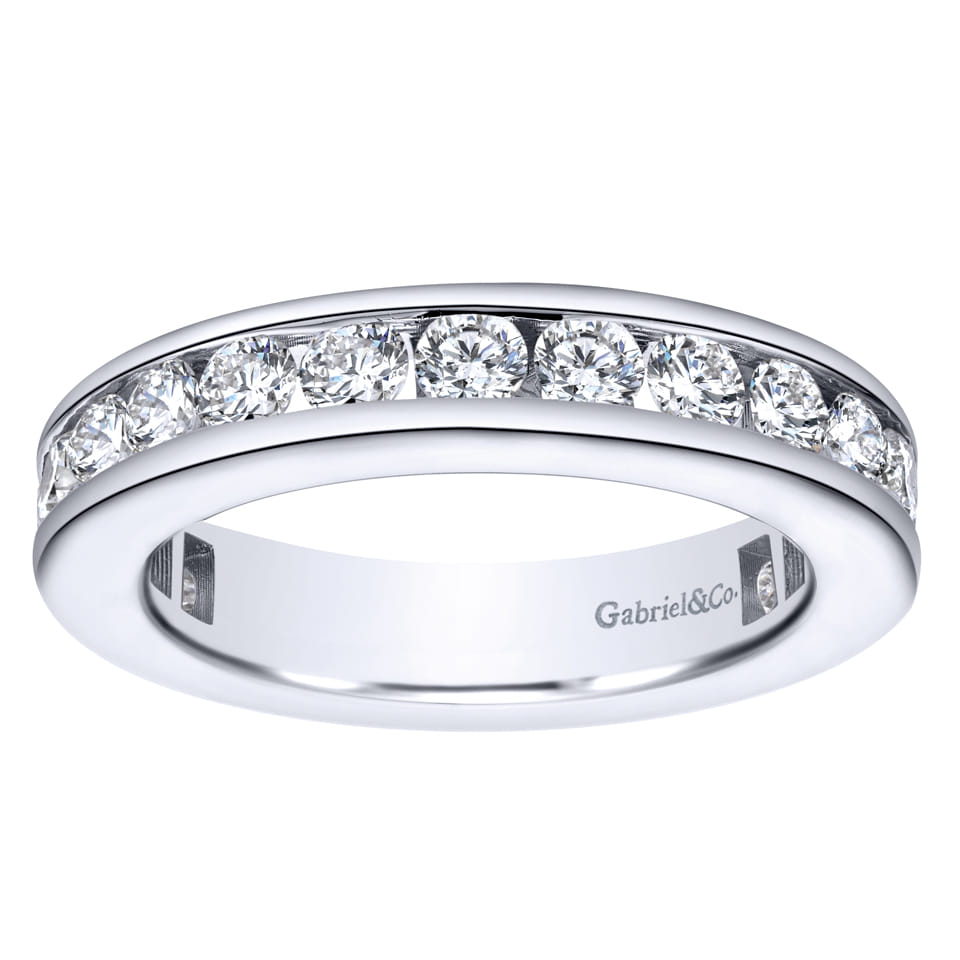 Eternity Band Wedding Ring in 14k White Gold with Round Natural Diamond at Gabriel & Co. - Shot 4