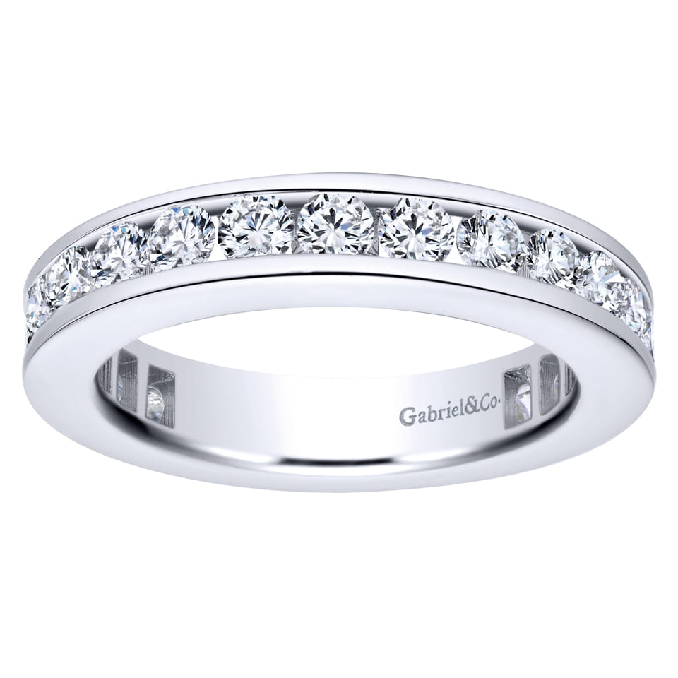 Eternity Band Wedding Ring in 14k White Gold with Round Natural Diamond at Gabriel & Co. - Shot 3