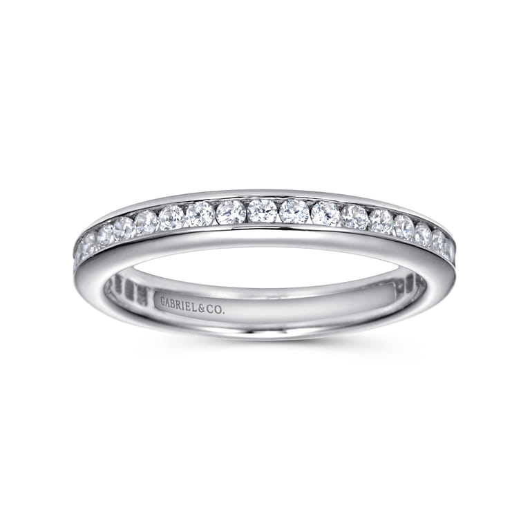 Eternity Band Wedding Ring in 14k White Gold with Round Natural Diamond at Gabriel & Co. - Shot 4