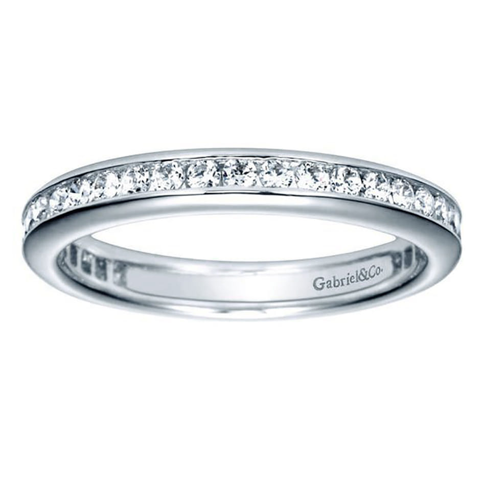 Eternity Band Wedding Ring in 14k White Gold with Round Natural Diamond at Gabriel & Co. - Shot 5