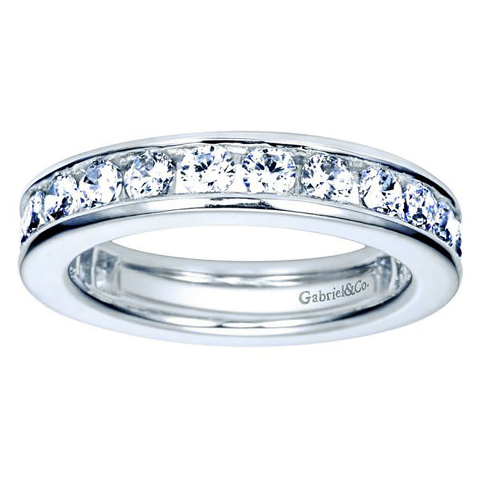 Eternity Band Wedding Ring in 14k White Gold with Round Natural Diamond at Gabriel & Co. - Shot 4