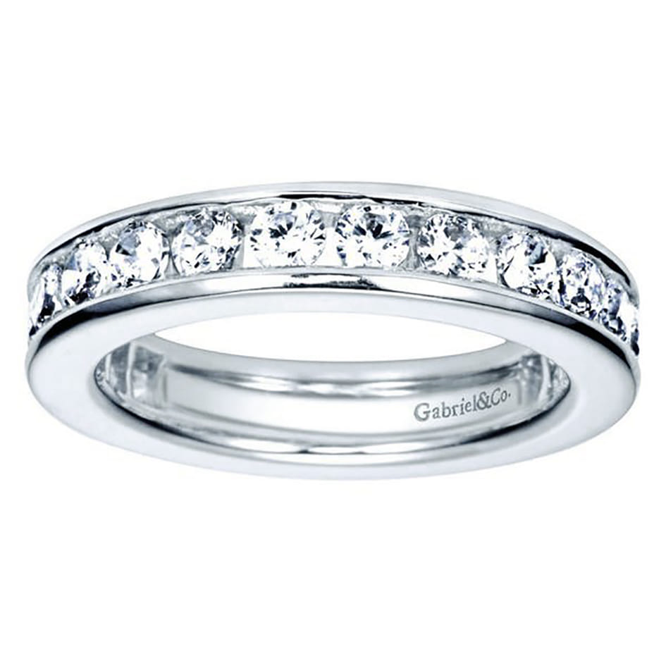 Eternity Band Wedding Ring in 14k White Gold with Round Natural Diamond at Gabriel & Co. - Shot 4
