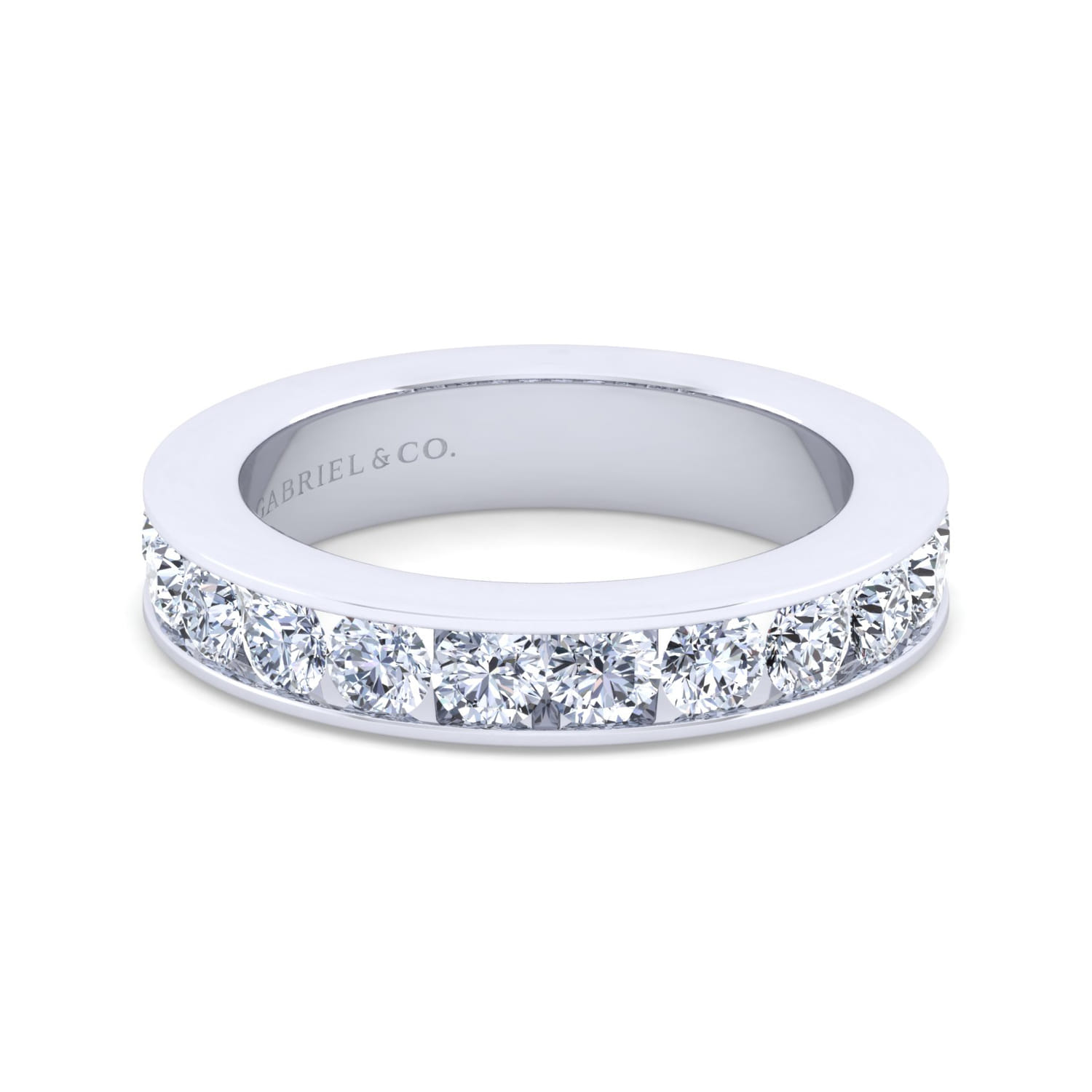 Straight Wedding Ring in 14k White Gold with Round Natural Diamond at Gabriel & Co. - Shot 1