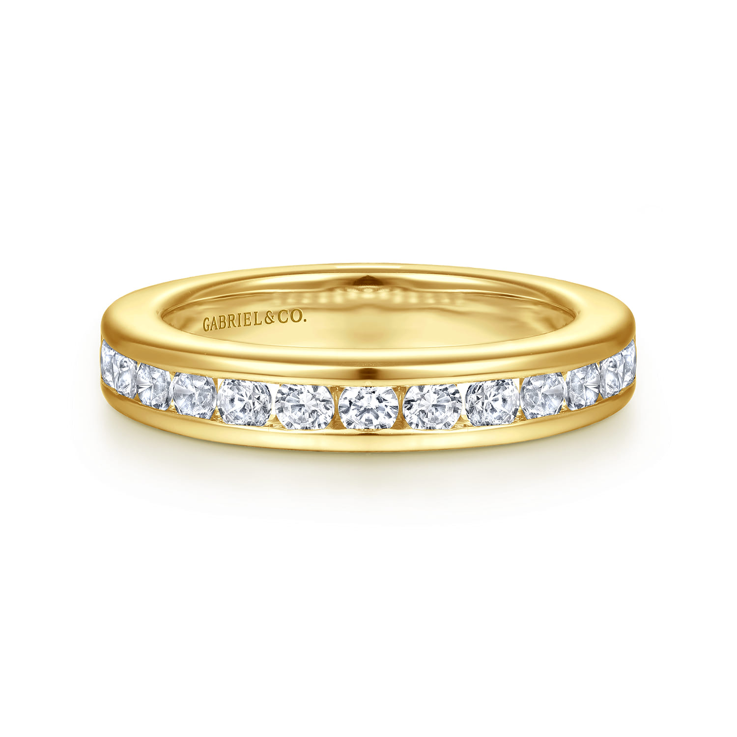 Straight Wedding Ring in 14k Yellow Gold with Round Natural Diamond at Gabriel & Co. - Shot 1