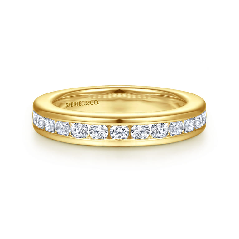 Straight Wedding Ring in 14k Yellow Gold with Round Natural Diamond at Gabriel & Co. - Shot 1