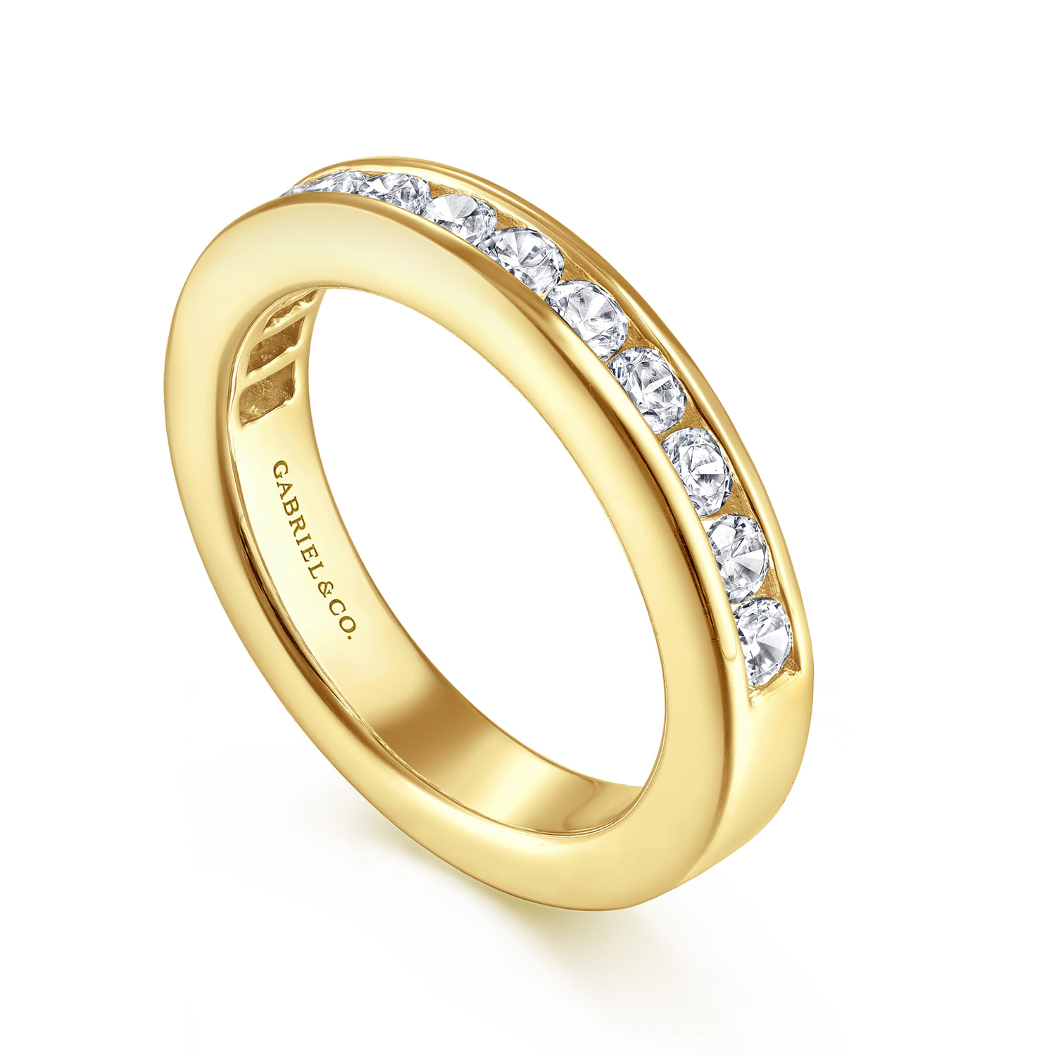 Straight Wedding Ring in 14k Yellow Gold with Round Natural Diamond at Gabriel & Co. - Shot 3